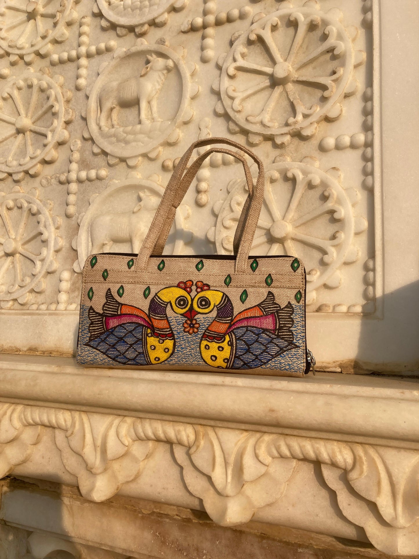 Handcrafted Madhubani Peacock Canvas Handbag