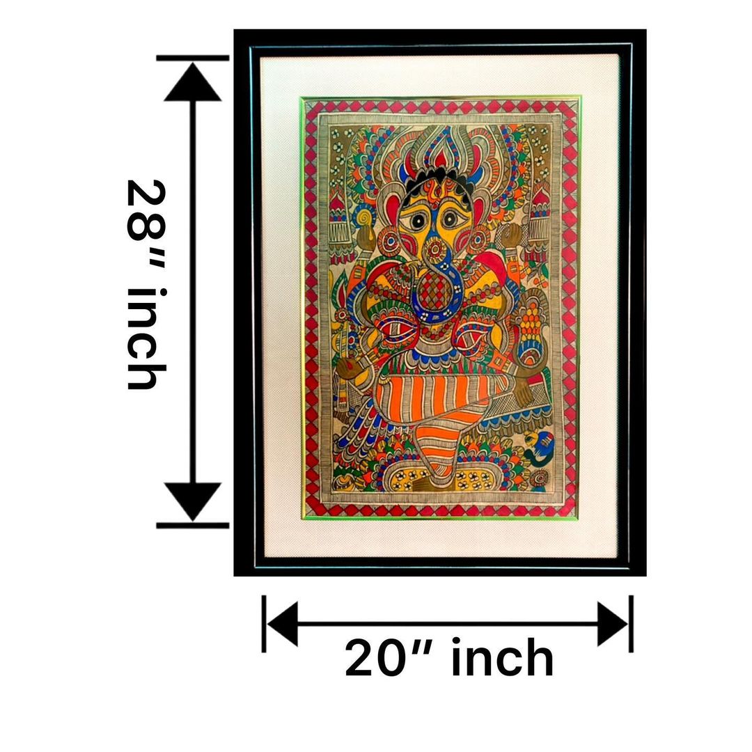 Madhubani Ganesha Painting – Framed Original Folk Art (20" × 28")