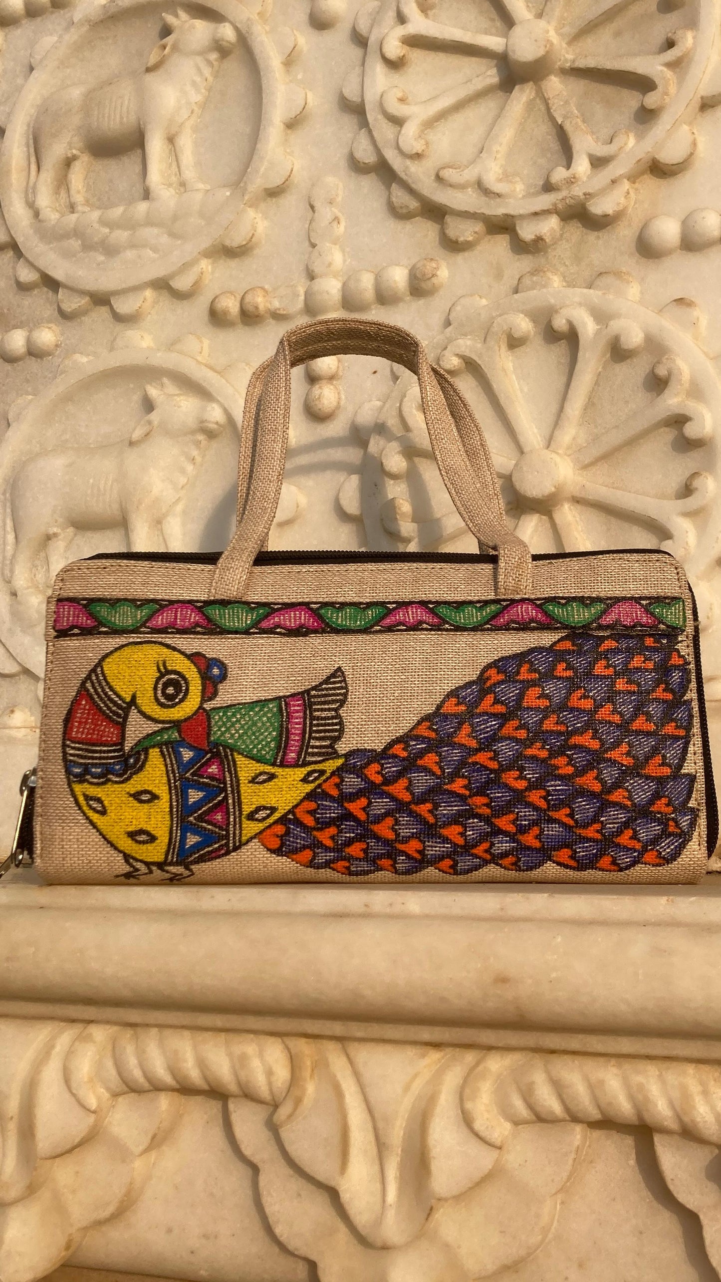 Handcrafted Madhubani Peacock Canvas Handbag