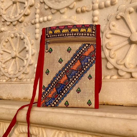 Handcrafted Madhubani jute Multicolor Handbag