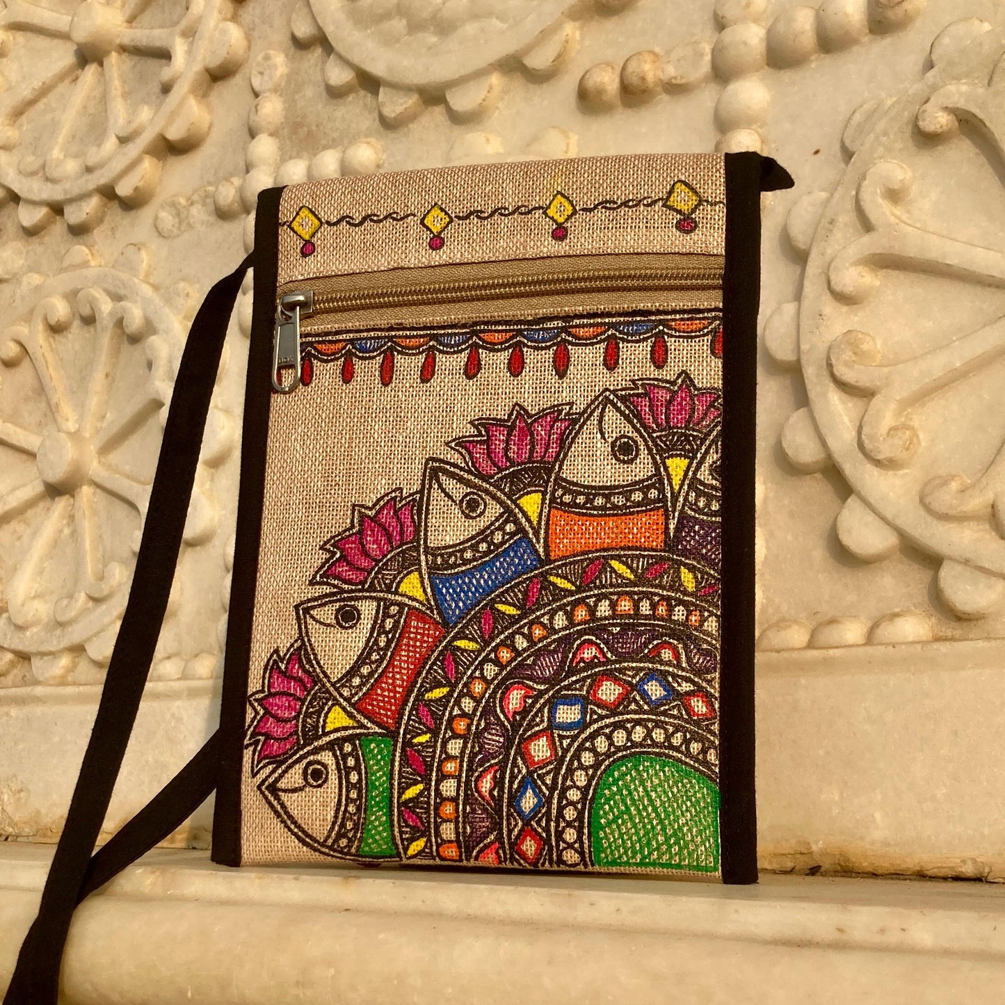Handcrafted Madhubani jute fish Handbag