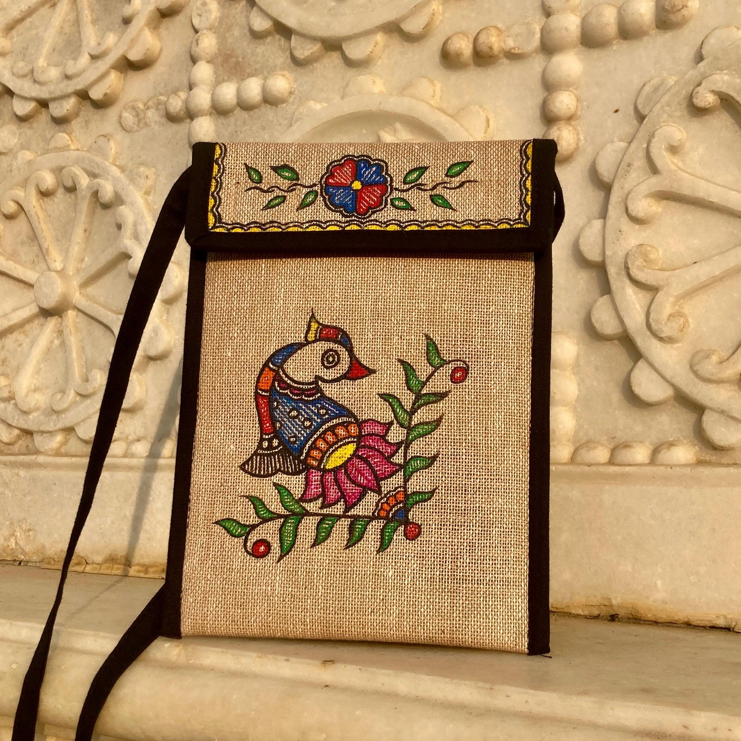 Handcrafted Madhubani jute fish Handbag