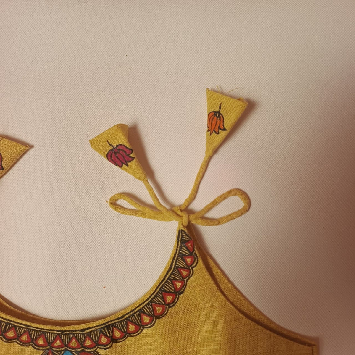 Hand-Painted Madhubani Lotus Khadi Cotton Dress | 3–4 Years