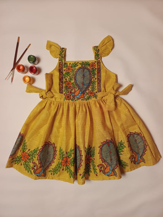 Hand-Painted Madhubani Khadi Cotton Frock | 3–4 Years