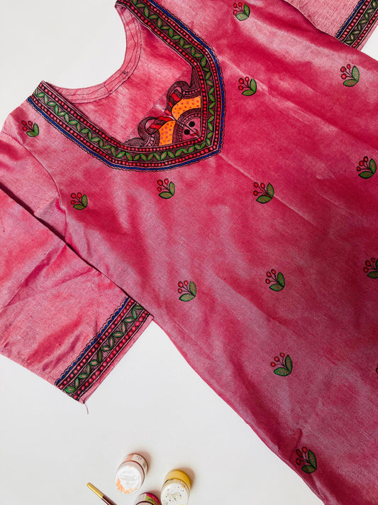Hand-Painted Madhubani Khadi Cotton Kurti | XL