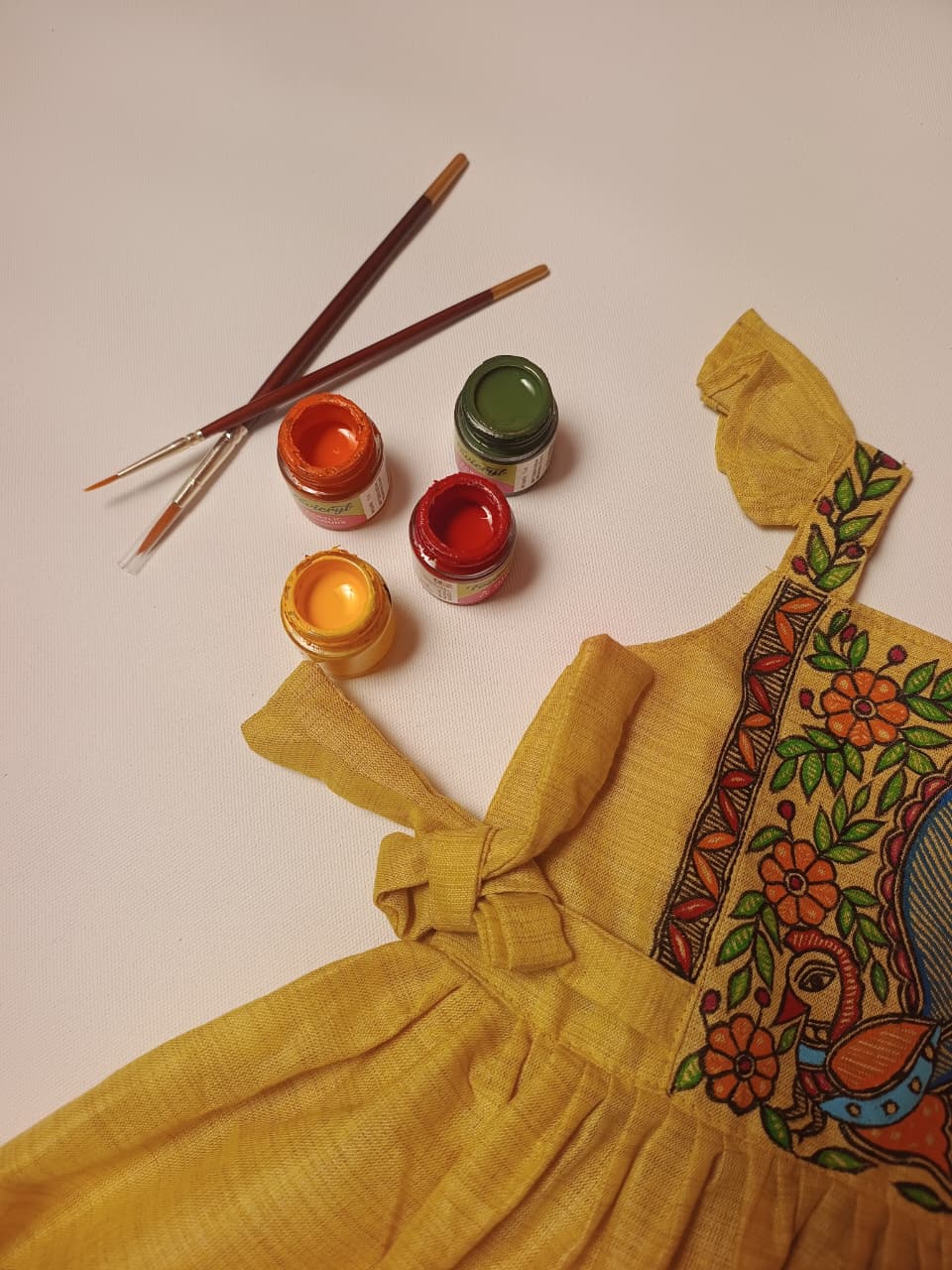 Hand-Painted Madhubani Khadi Cotton Frock | 3–4 Years