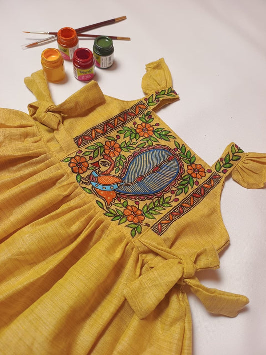 Hand-Painted Madhubani Khadi Cotton Frock | 3–4 Years