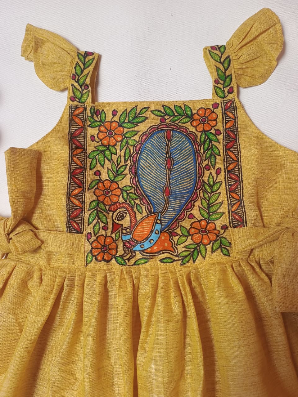 Hand-Painted Madhubani Khadi Cotton Frock | 3–4 Years