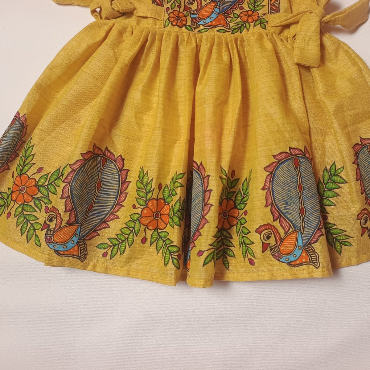 Hand-Painted Madhubani Khadi Cotton Frock | 3–4 Years